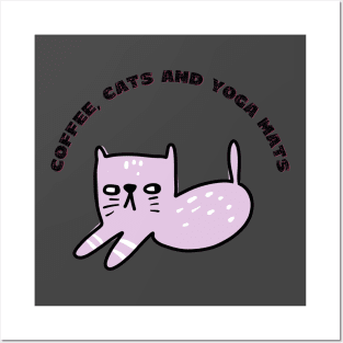 Coffee cats and yoga mats funny yoga and cat drawing Posters and Art